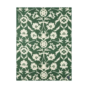 Flower jacquard-woven wool blanket - Green-Light beige - Lexington