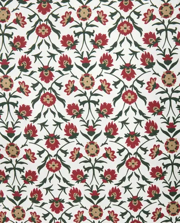 Flower-printed cotton sateen pillowcase 50x90 cm - White-red-green-beige - Lexington