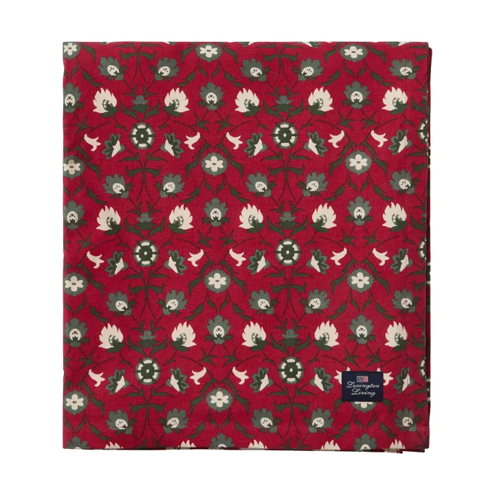 Flower printed organic cotton tablecloth - Red-beige-green, 150x250 cm - Lexington