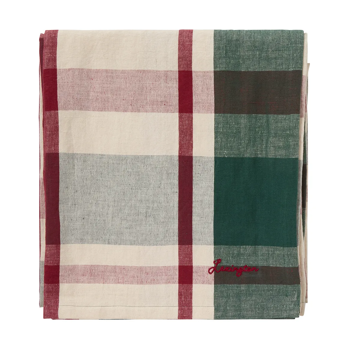 Green-red checked linen/cotton tablecloth, 150x250 cm Lexington