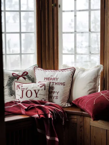 Joy organic cotton velvet cushion 30x40 cm - White-Red - Lexington