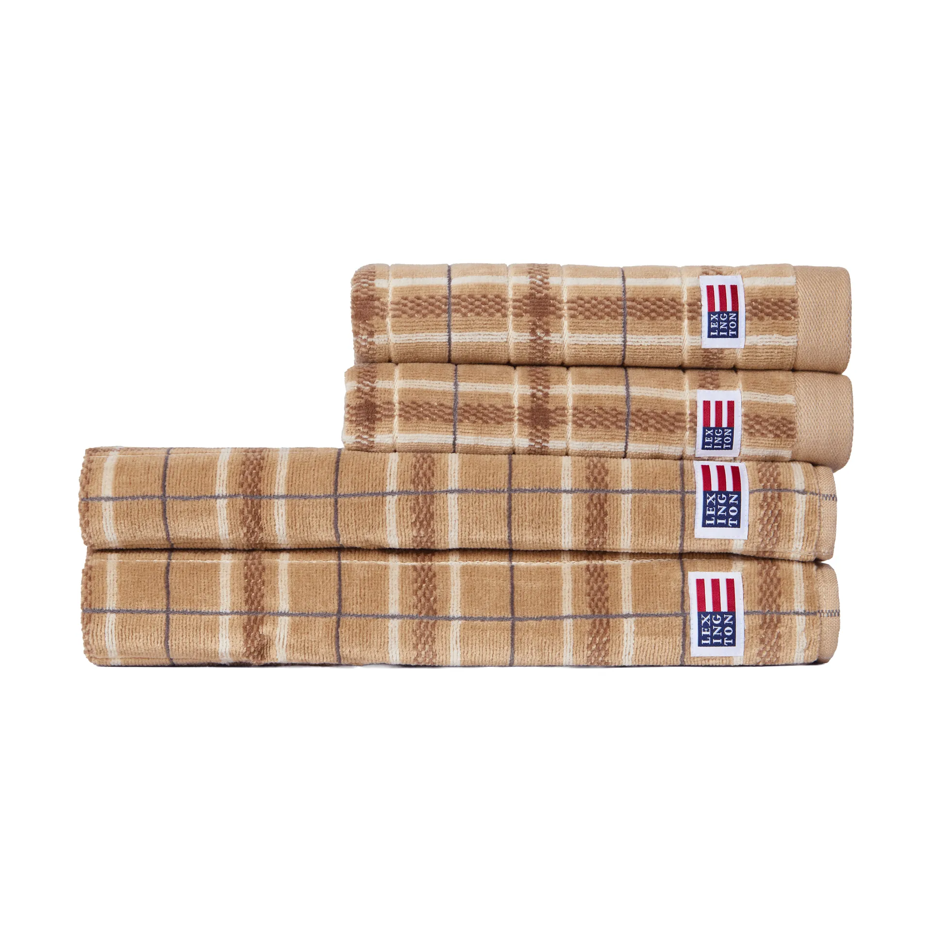 Lexington checked towel set, 4 pieces, Beige-grey, 2 pcs 50x70 cm, 2 pcs 70x30 cm Lexington