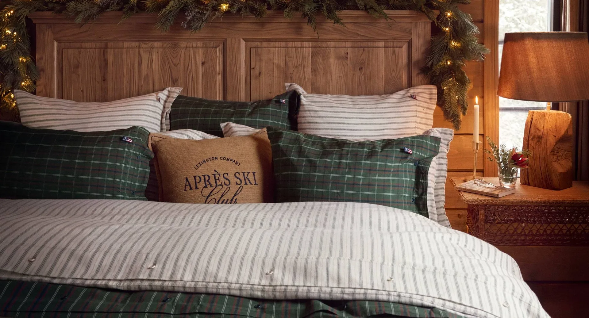 Stripe cotton flannel pillowcase, White-green-beige, 50x60 cm Lexington