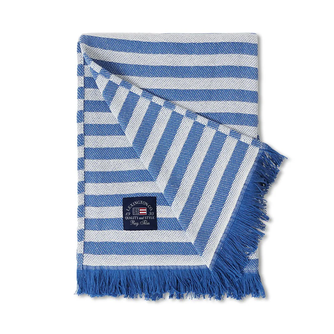 Striped Recycled Cotton throw 130x170 cm, Blue-white Lexington