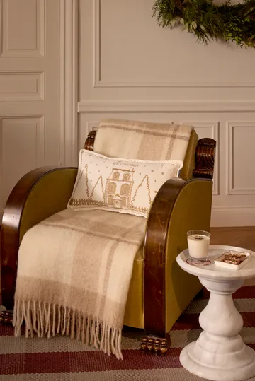 Winter House organic velvet cotton cushion 30x50 cm - White-Light beige - Lexington