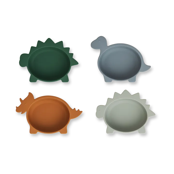 Iggy silicone bowl 4 pieces - Dino blue multi mix - Liewood