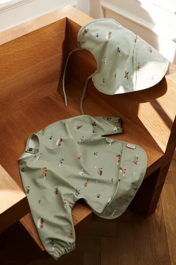 Merle bib with sleeve - Vehicles-dove blue mix - Liewood