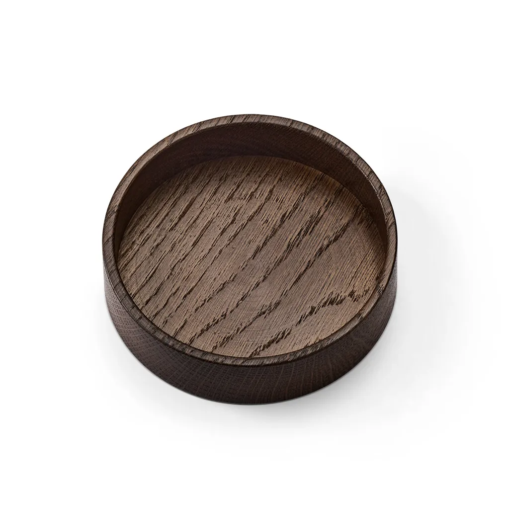 Wood Box storage for coasters, Smoked oak, circle, S LIND DNA