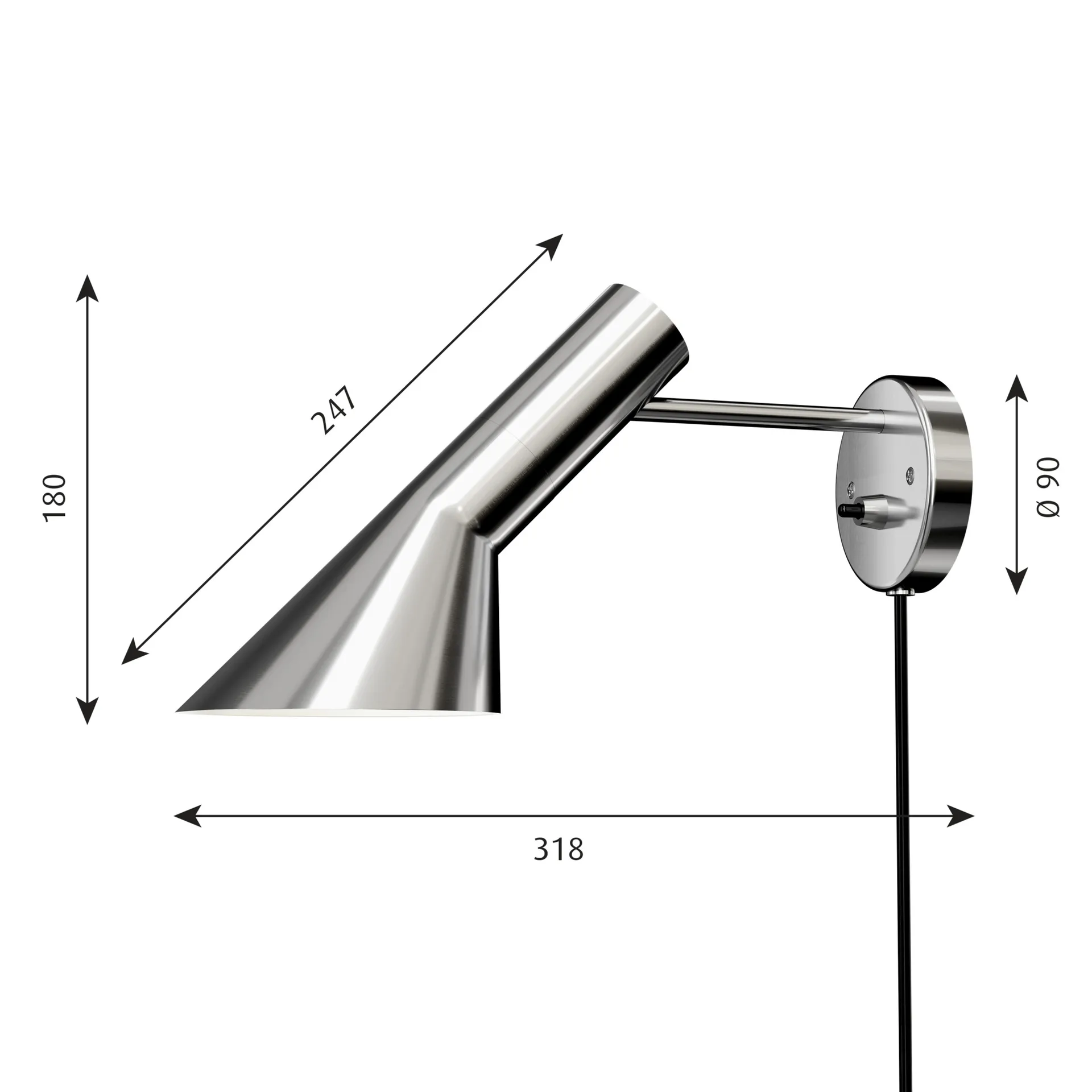 AJ wall lamp, Polished stainless steel Louis Poulsen