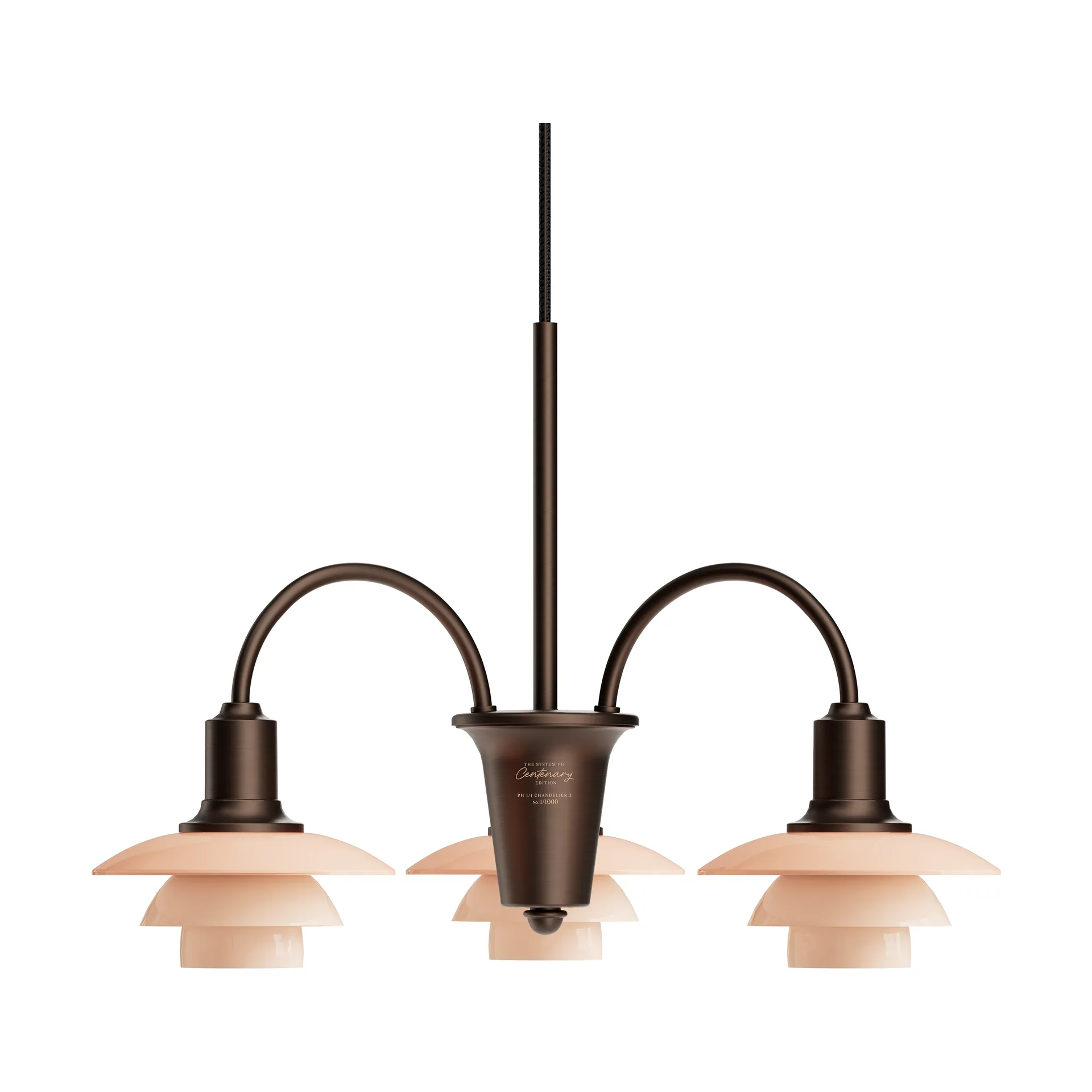 PH 1/1 Chandelier Centenary Edition chandelier, Brass-dusty terracotta, 3 arms Louis Poulsen
