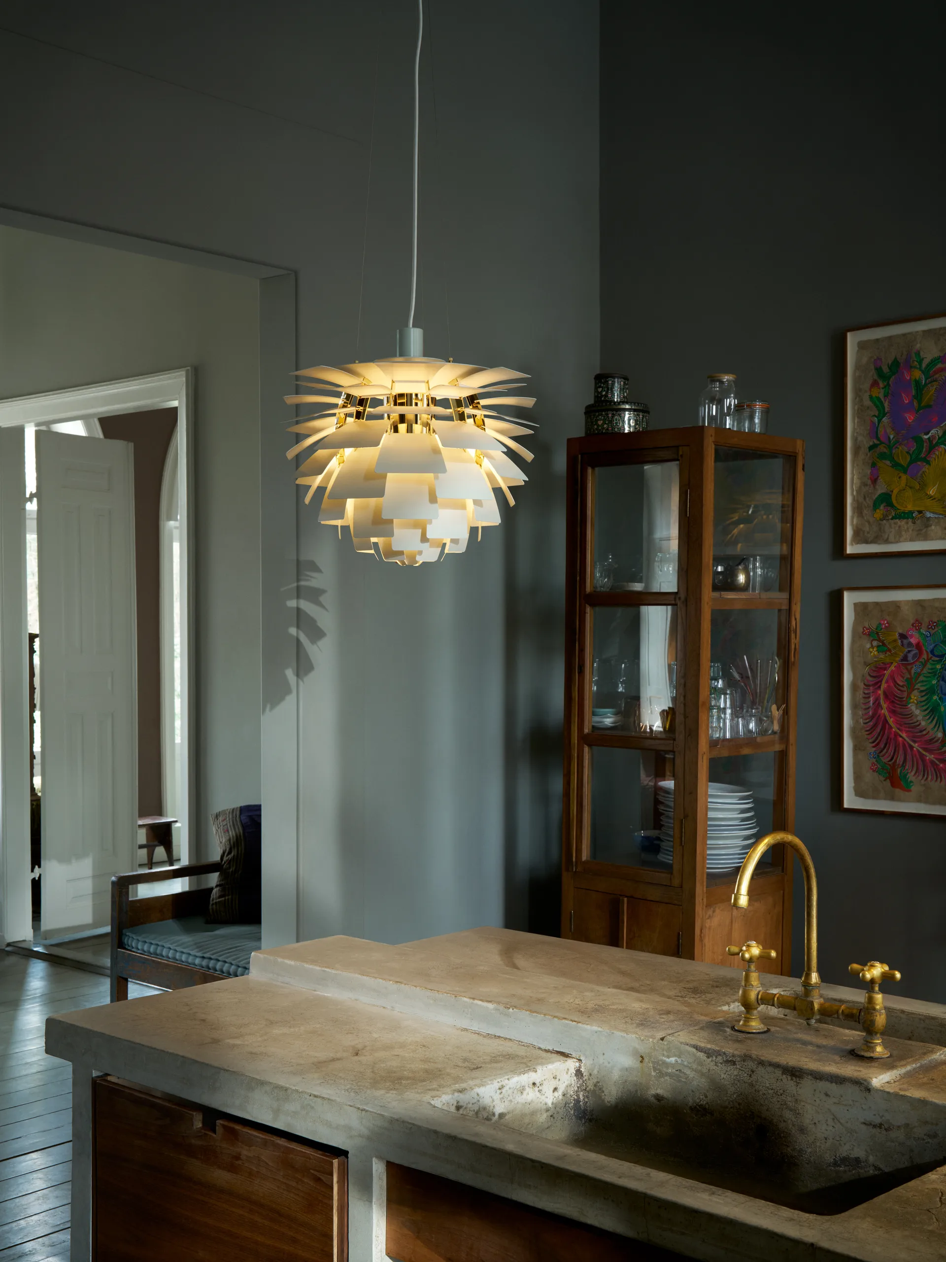 PH Artichoke pendant lamp Ø60 cm, Dusty green-brass metallised Louis Poulsen