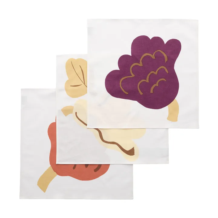 Kukasta Kukkaan fabric napkin - White-plum-terrac-ochre, 3-pack - Marimekko