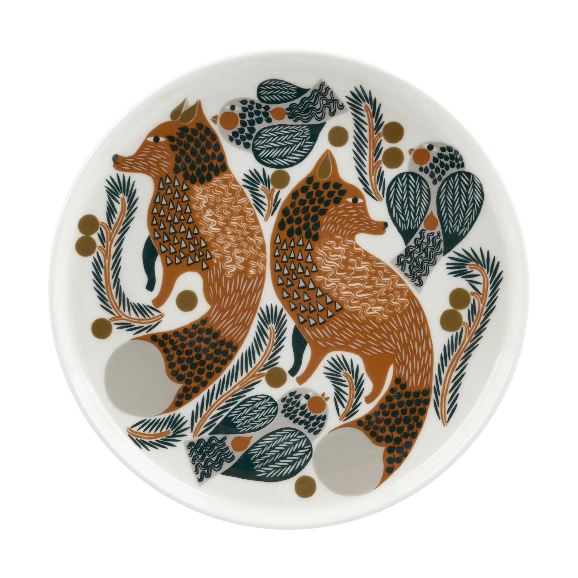 Oiva Ketunmarja plate Ø20 cm, White-brown-dark green Marimekko