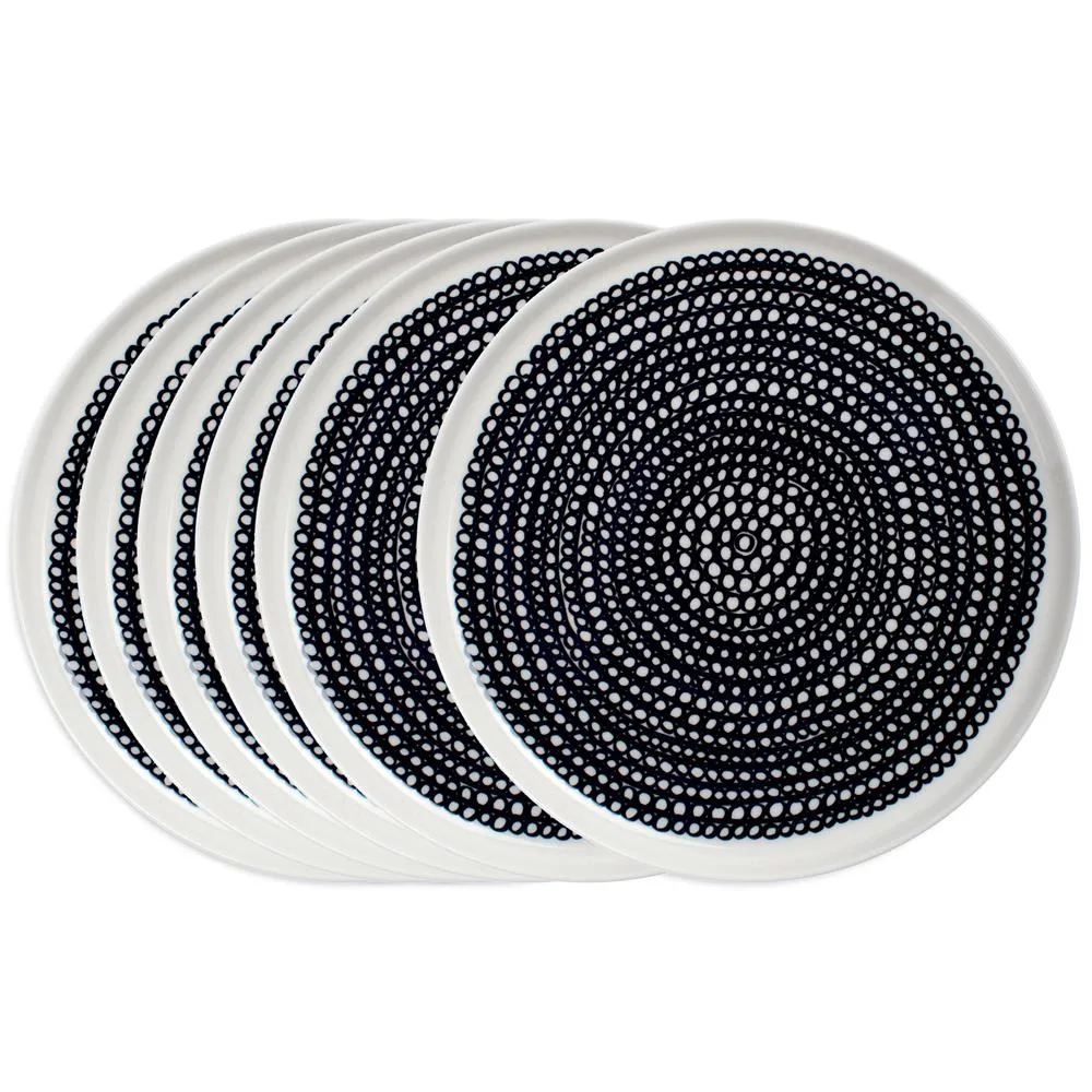 Räsymatto plate 20 cm 6-pack black small dots Marimekko