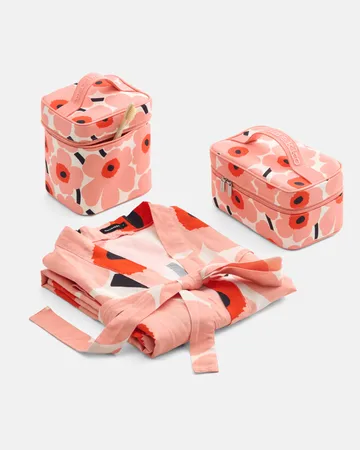 Unikko bathrobe S/M - Off white-coral-orange red-charcoal - Marimekko