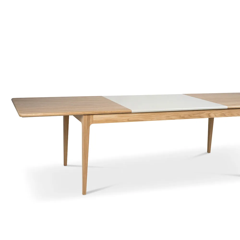 Höllviken dining table, Oak white-pigmented matte lacquer-2 insert-oak at 50 cm Mavis