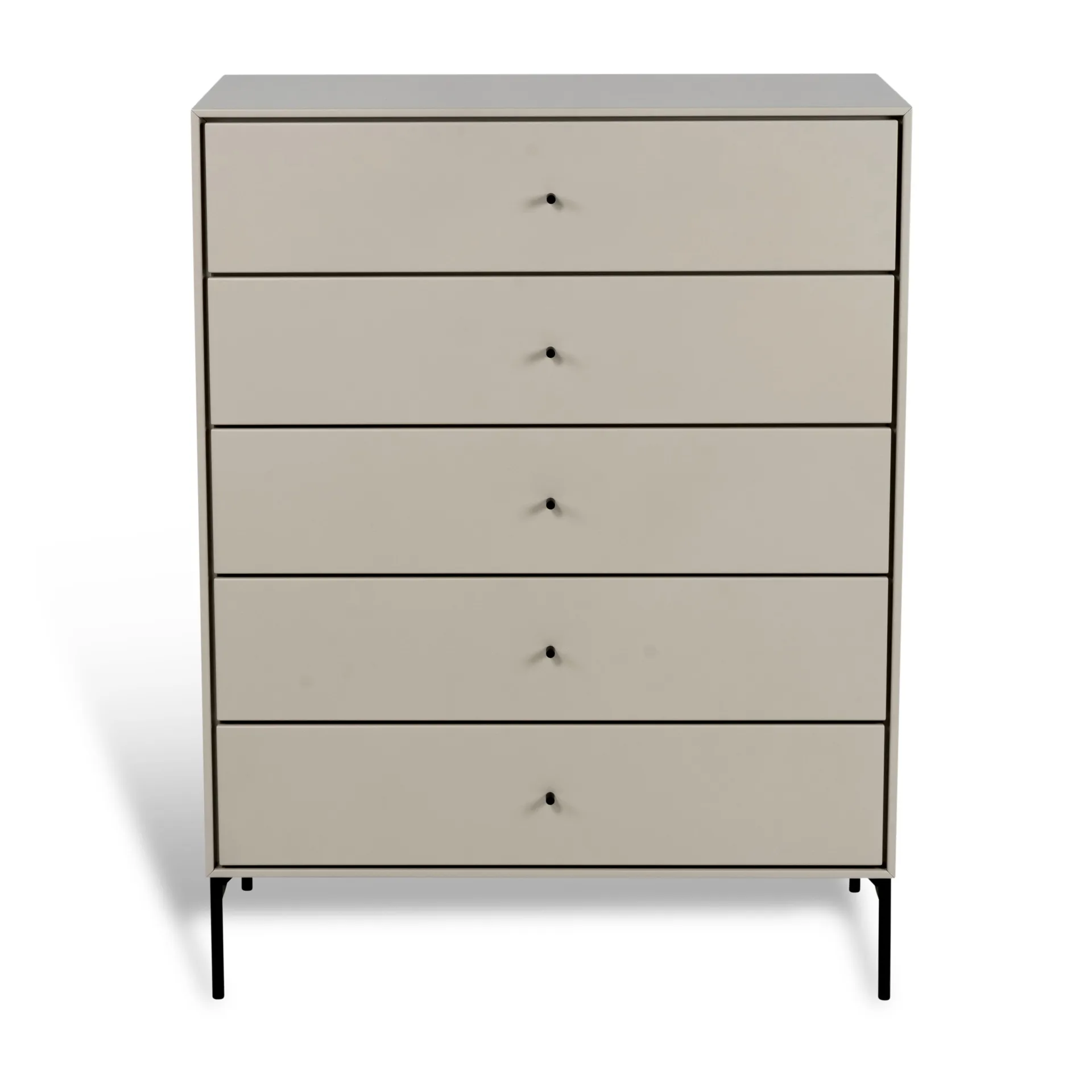 Volt chest of 5 drawers beige, Details in black Mavis