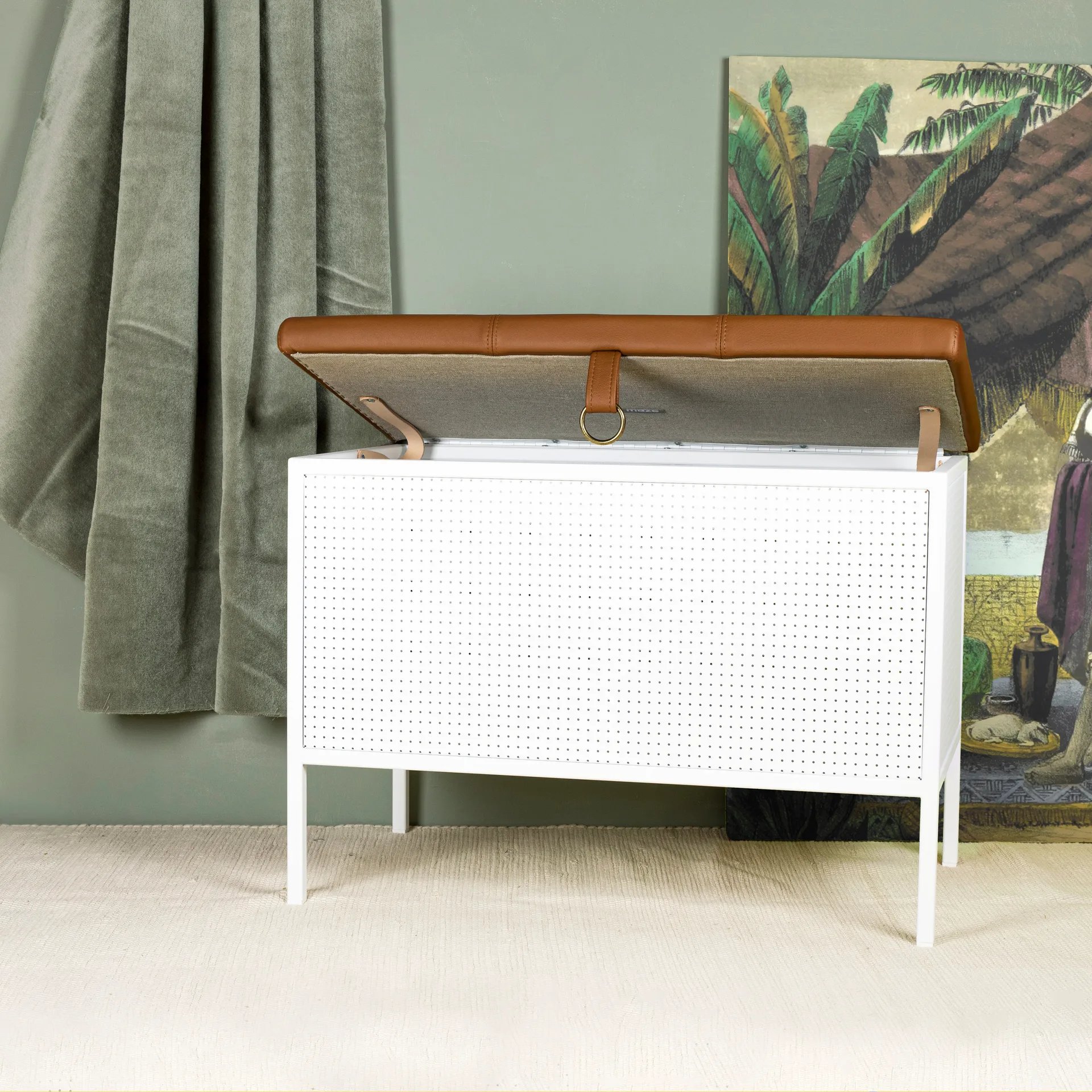 Frank storage bench, White-Cognac Maze