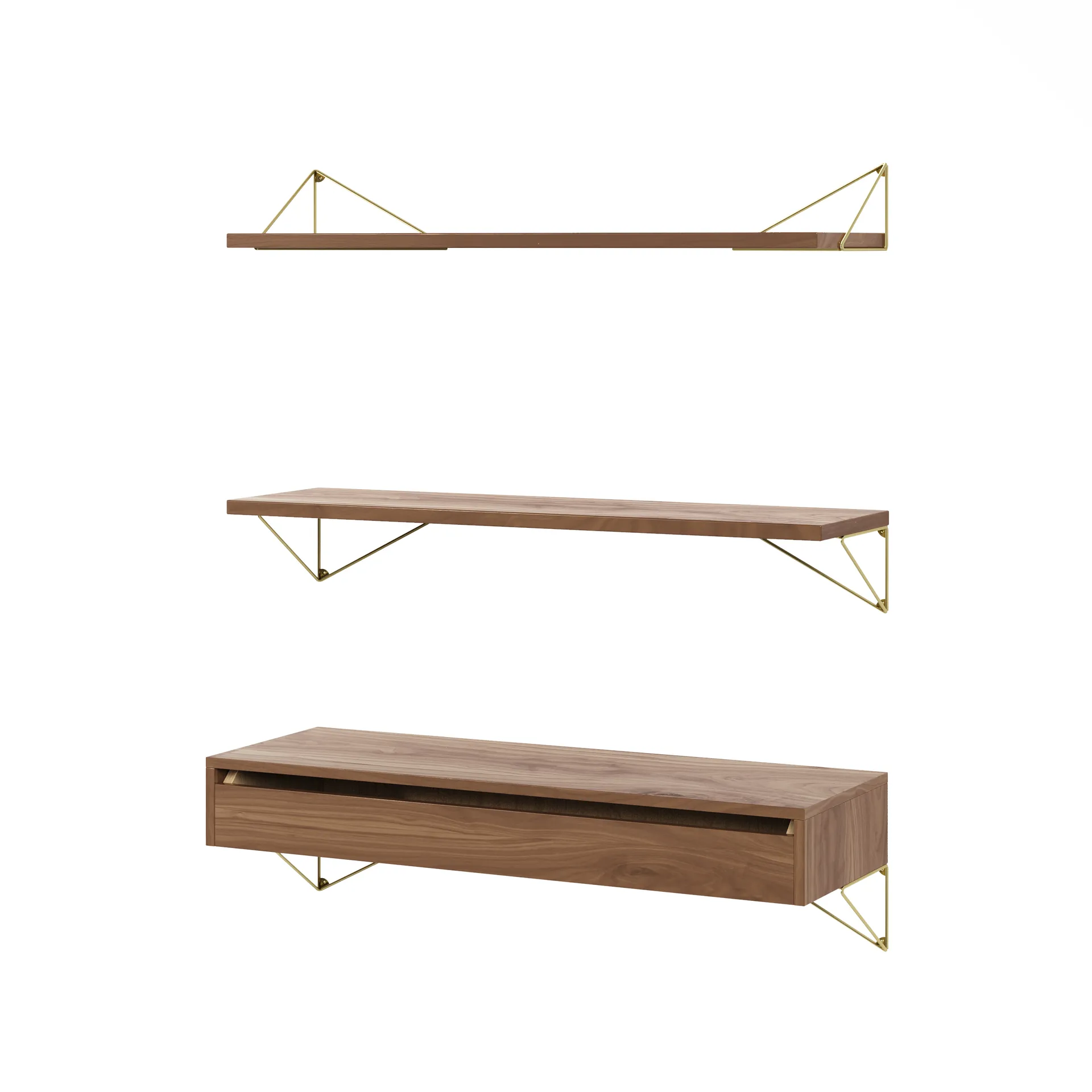 Pythagoras Bundle C shelving system walnut-brass Maze
