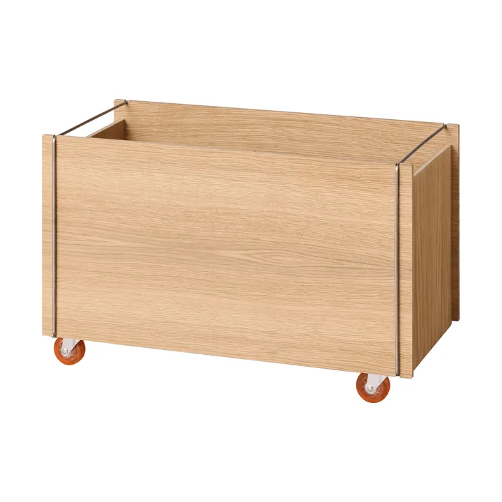 Moebe storage box - Oiled oak-stainless steel, with castors, 33x60x31 cm - MOEBE
