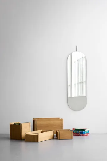 Moebe storage box - Smoked oak-stainless steel, with castors, 33x60x31 cm - MOEBE