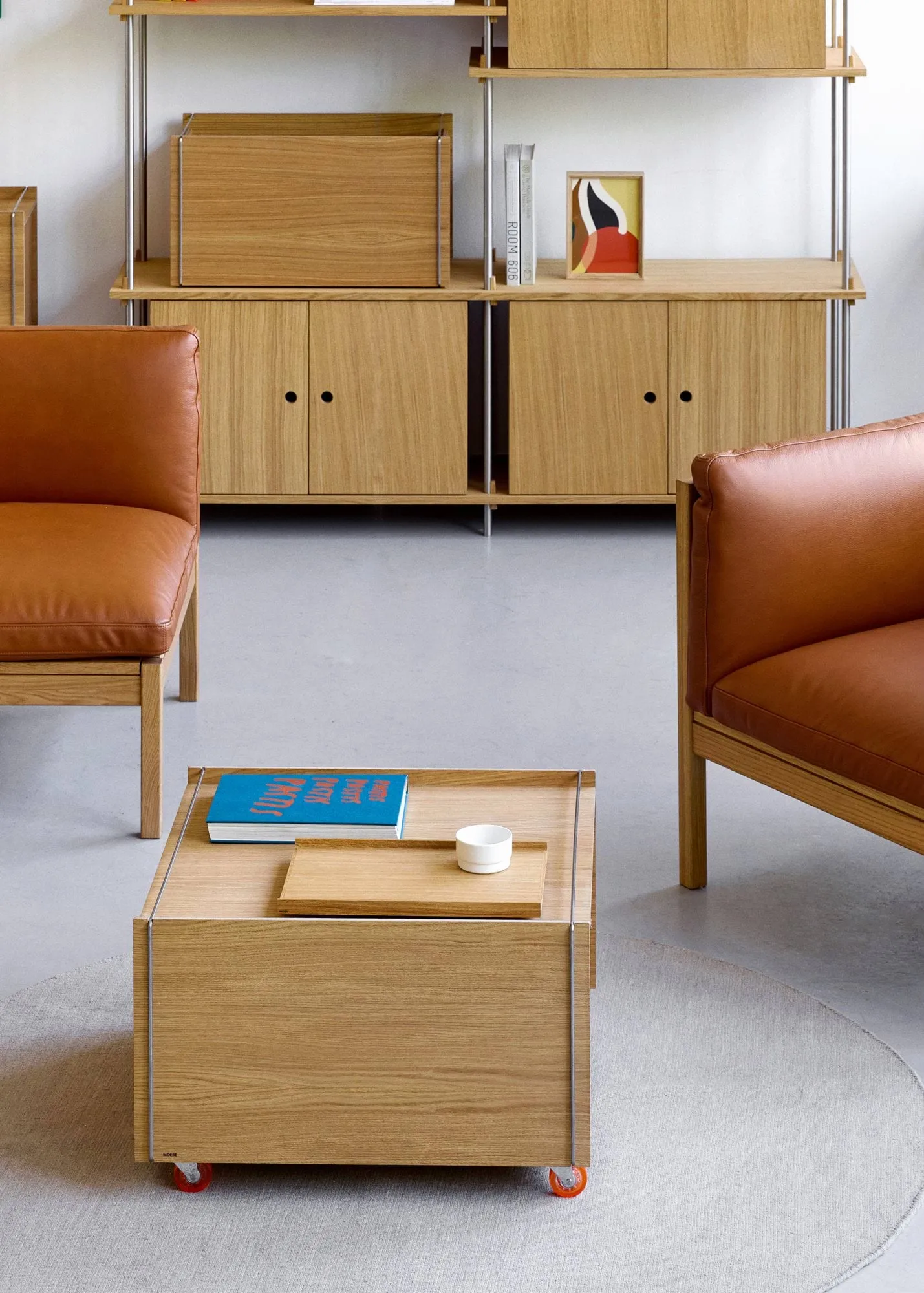Moebe Storage Chest coffee table with storage, Oiled oak-stainless steel, 60x61x38.2 cm MOEBE