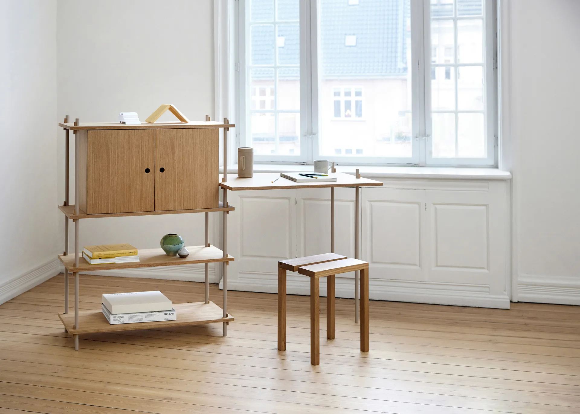 Shelving System shelf with cabinet, Black, 163x200x35 cm, S.200.2.C MOEBE