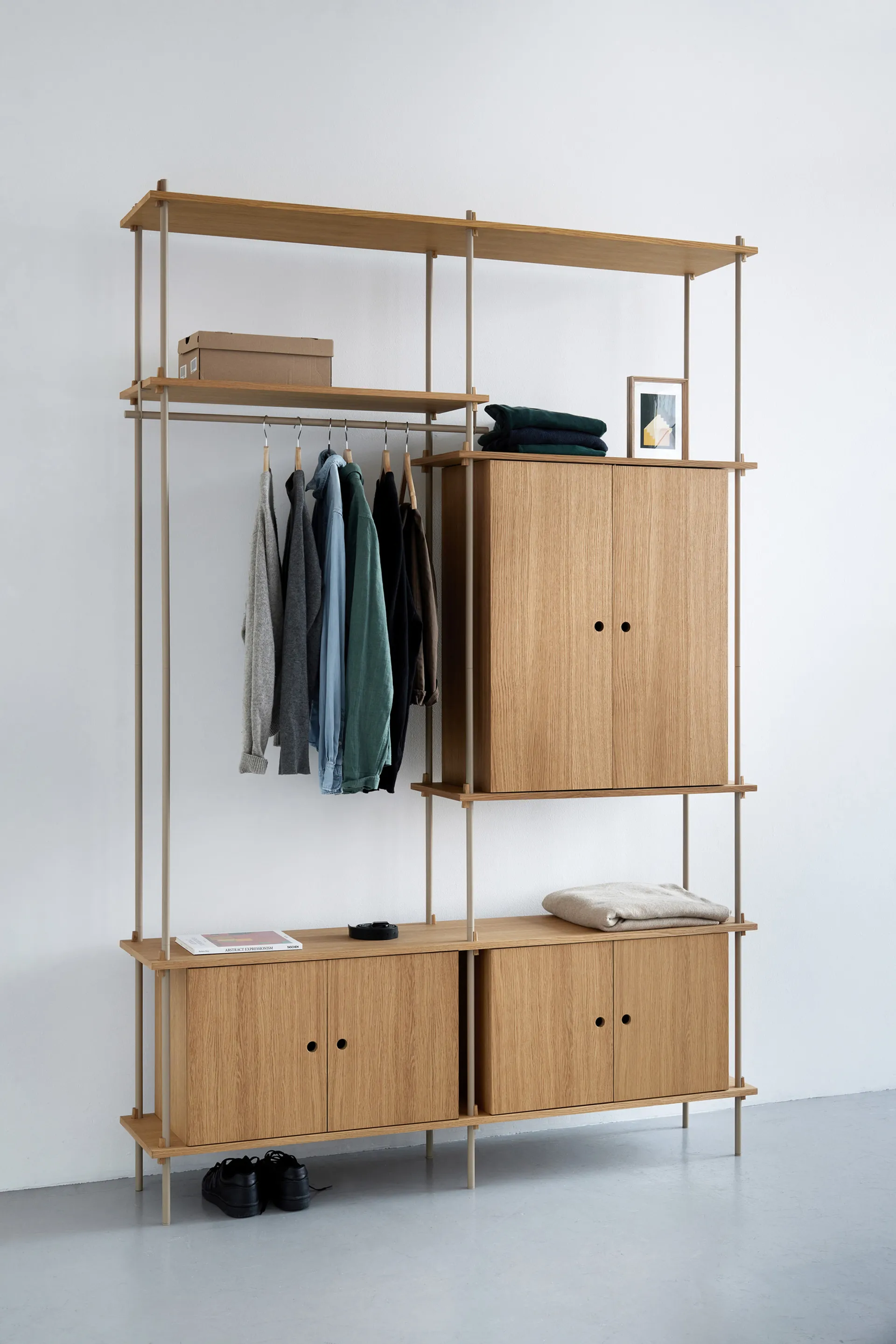 Shelving System shelf with cabinet, Oak-white, 163x200x35 cm, S.200.2.C MOEBE