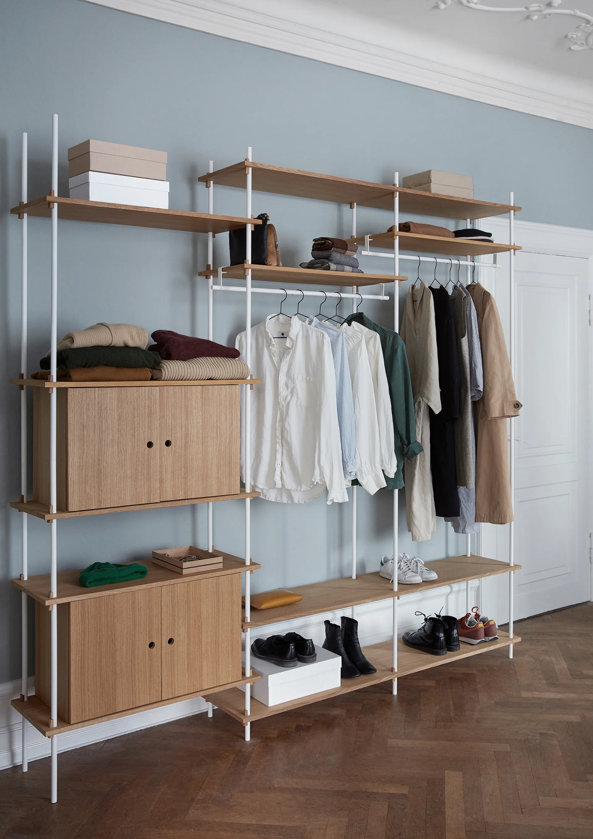 Shelving System shelf with cabinet, Oak-white, 163x200x35 cm, S.200.2.C MOEBE