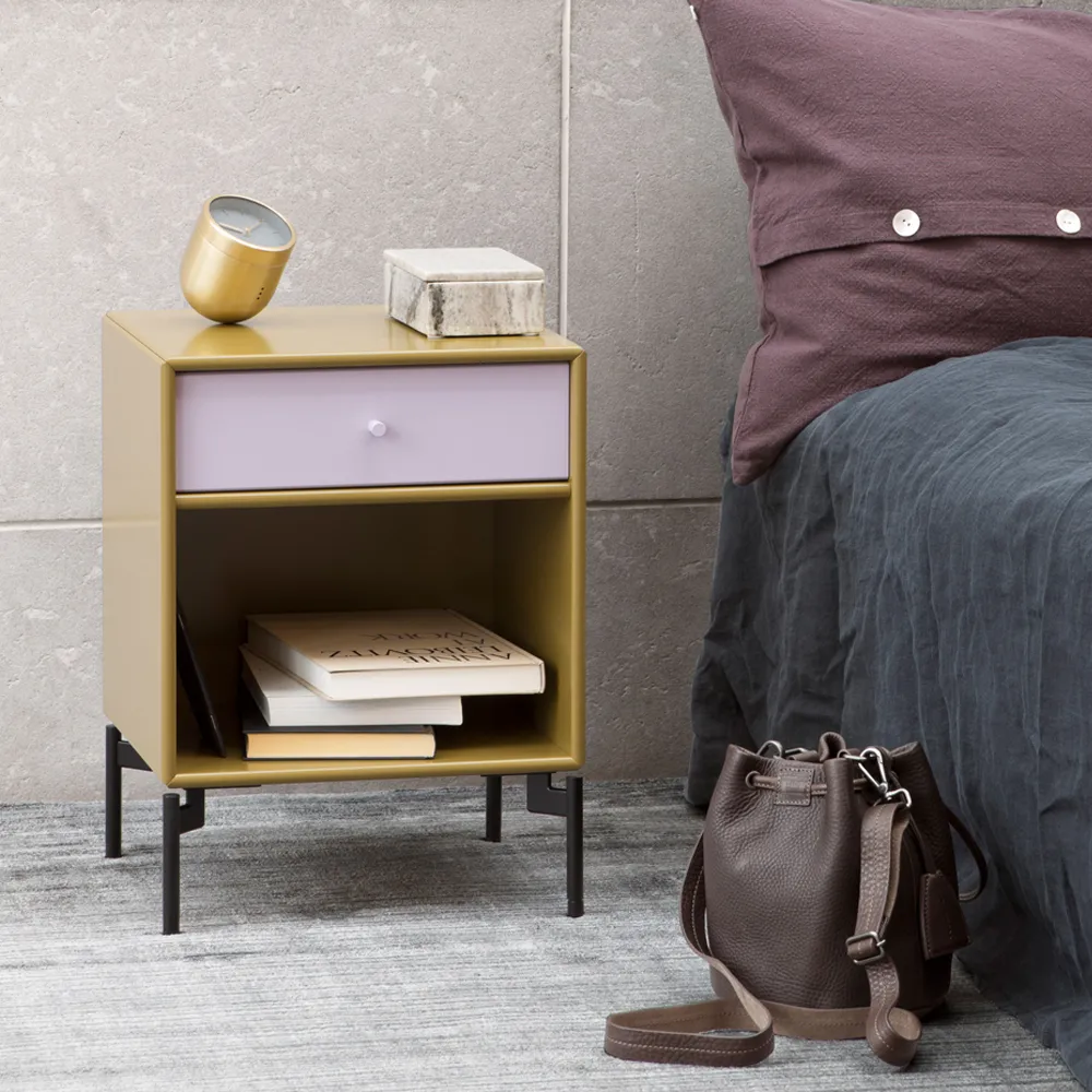 Dream bedside table, Oat 158, chrome legs Montana