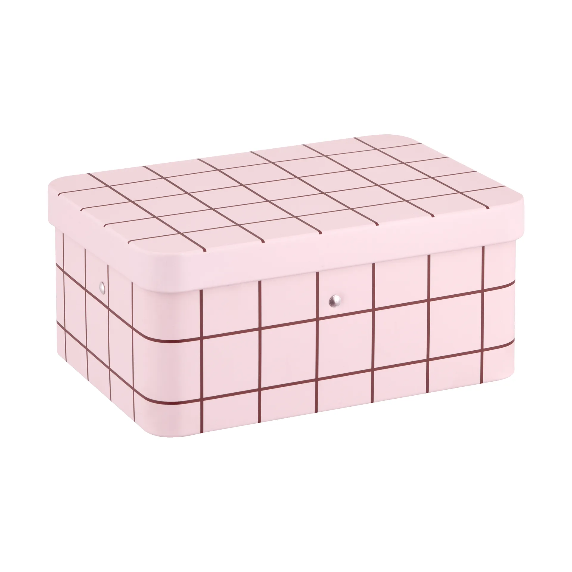 Checks & Stripes tin jar 12x8x20 cm, Pink-brown Muurla