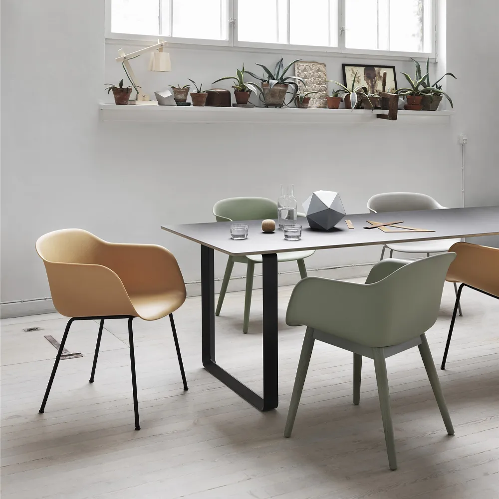 70/70 dining table 255x108 cm, White laminate-Plywood-White Muuto