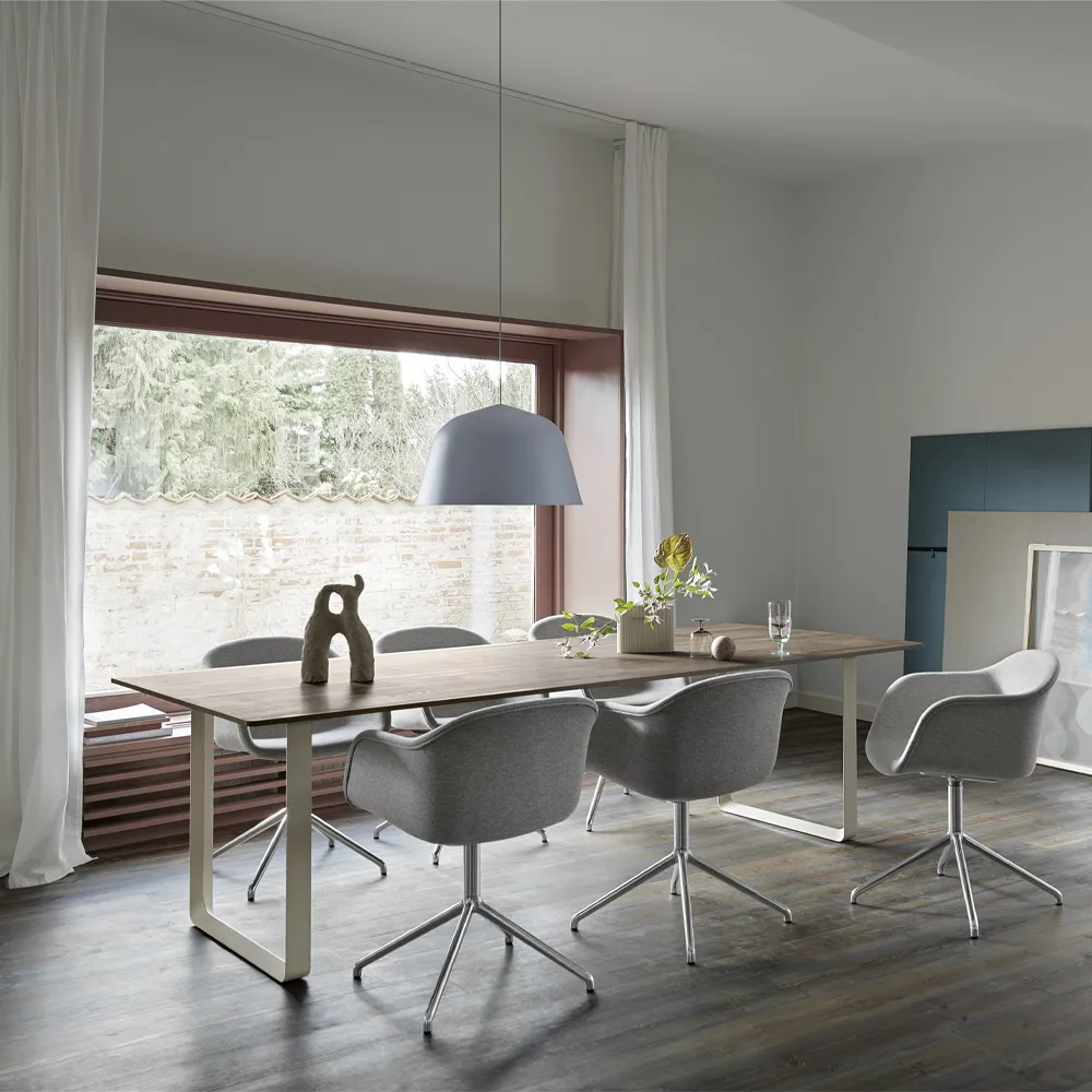 70/70 dining table 255x108 cm, White laminate-Plywood-White Muuto