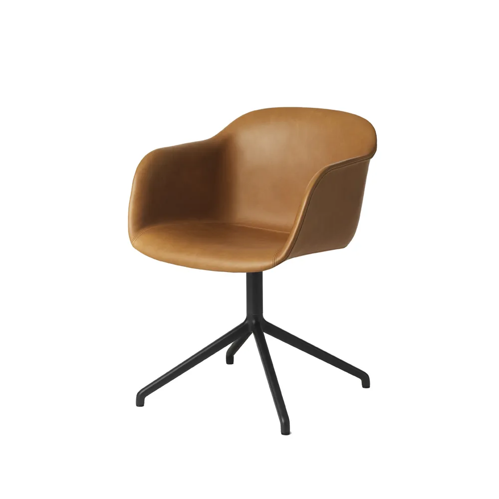 Fiber armchair tube base, Refine leather cognac-Black Muuto