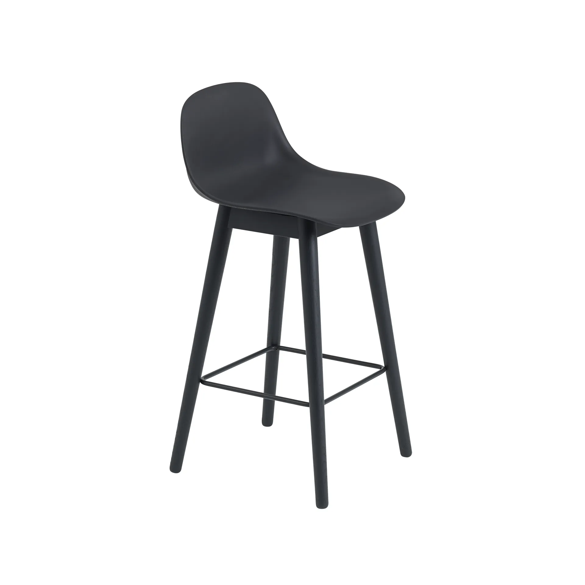 Fiber barstool with backrest 65 cm, Black-black legs Muuto