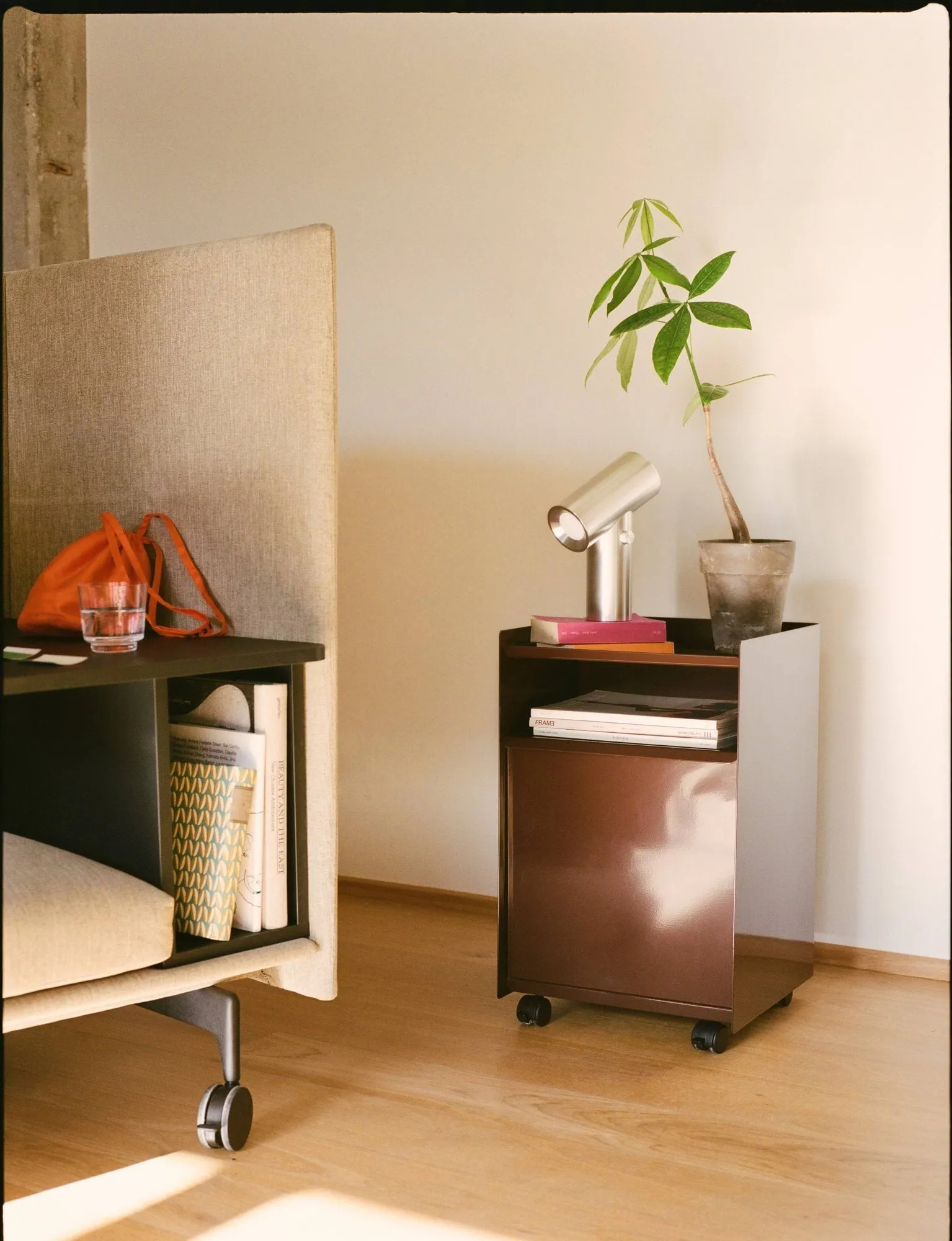 Folded Trolley rolling trolley with drawer, Dark red Muuto