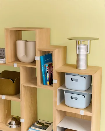Stacked 2.0 shelving with back plate, medium - oak - Muuto