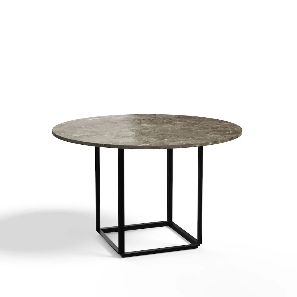 Florence round dining table, Gris du marais marble. ø120 cm. black stand New Works