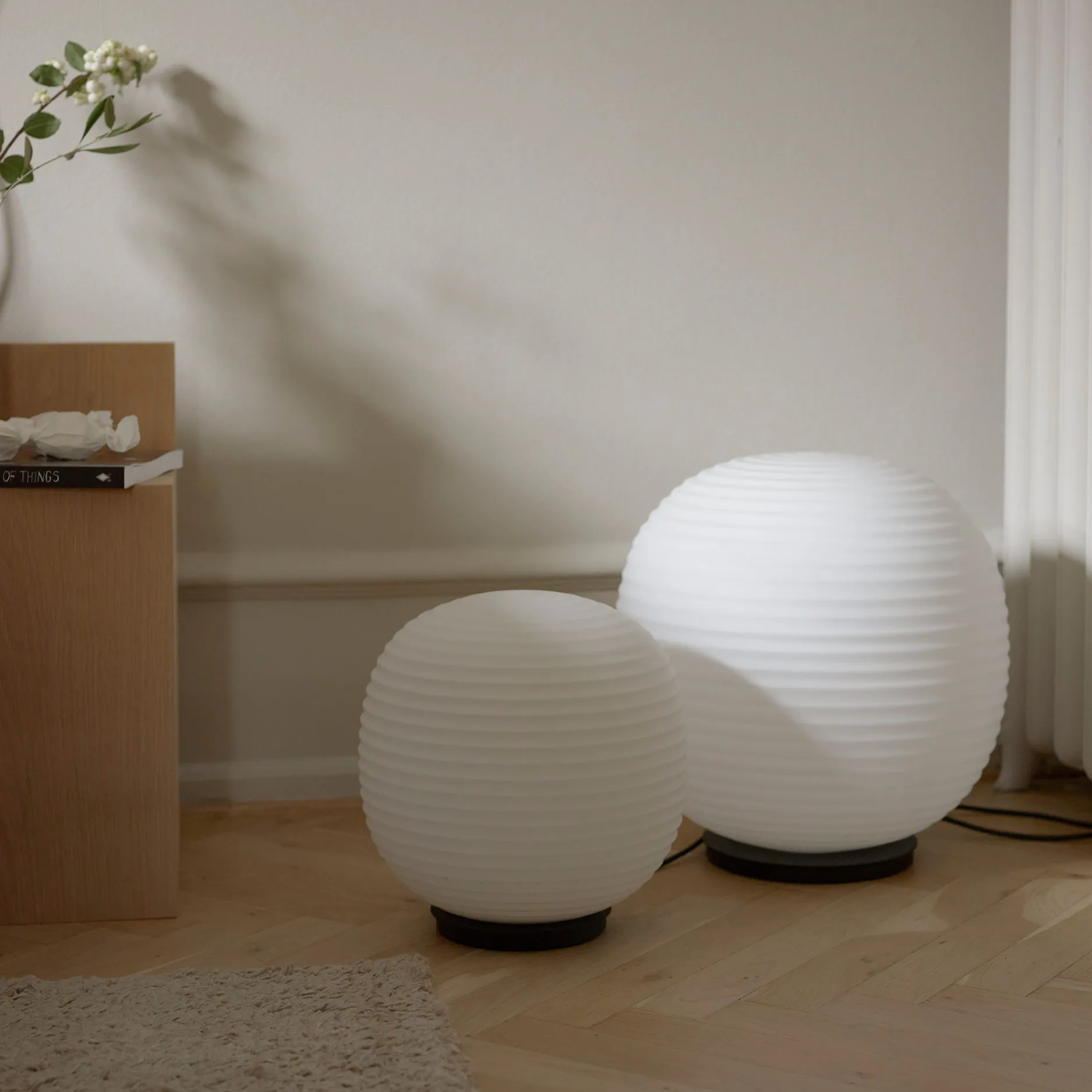 Lantern Globe floor lamp large, Frosted white opal glass New Works