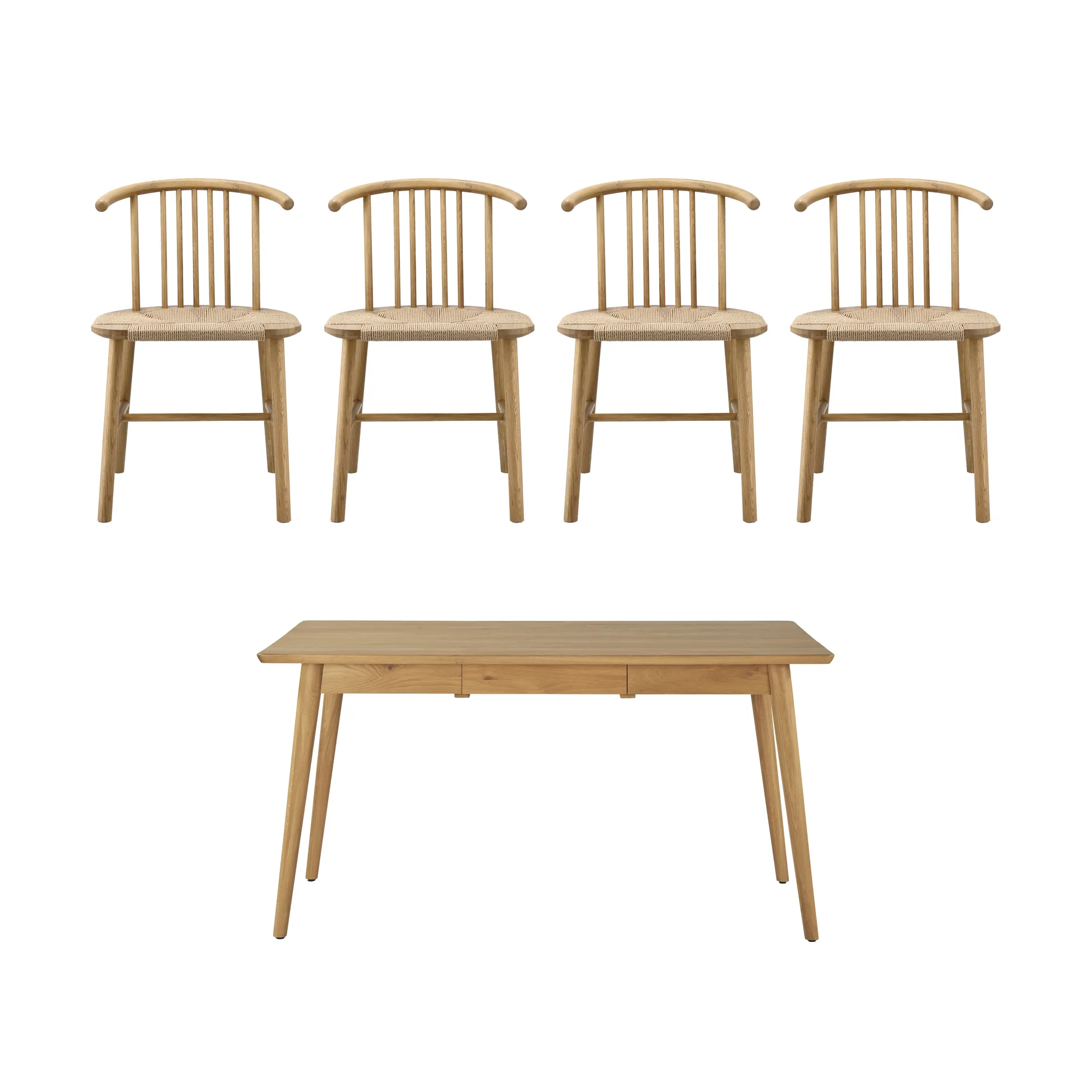 VIOR dining table 120 cm + chair 4‑pack – Lacquered oak‑natural NJRD