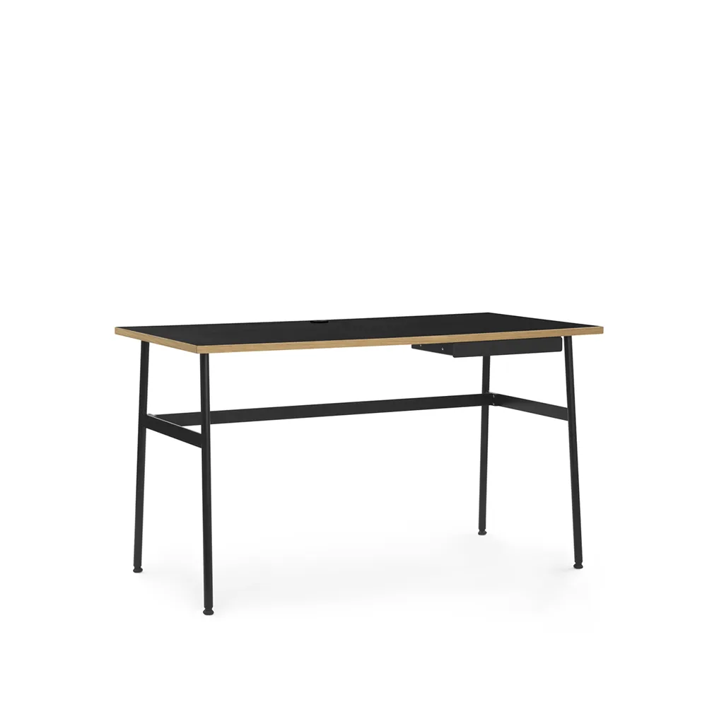 Journal desk, Black laminate, black steel legs and drawer Normann Copenhagen