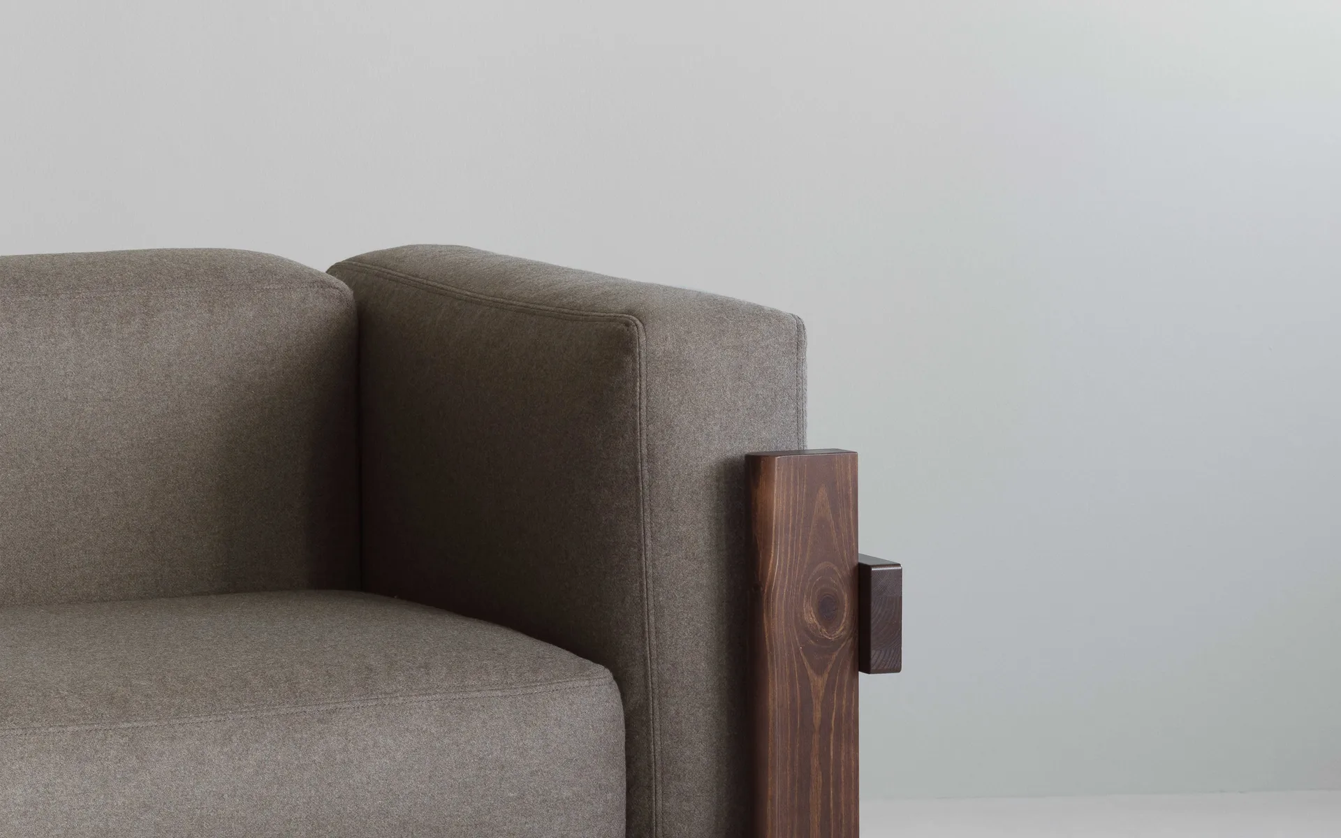 Kube sofa, Brown-lacquered pine–fabric Remix 143 Grey, 220 cm Normann Copenhagen