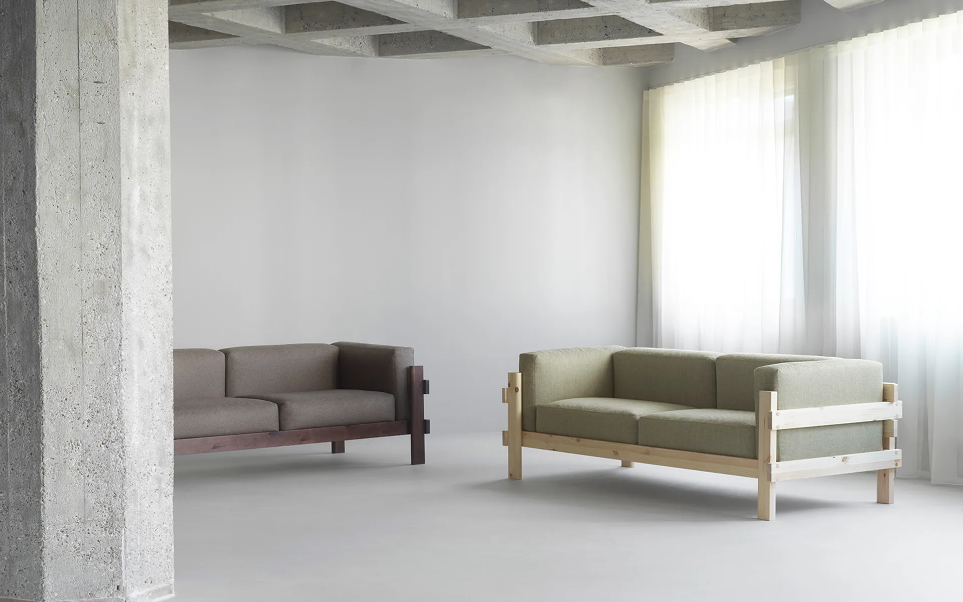 Kube sofa, Lacquered pine-fabric Remix 223 Beige, 220 cm Normann Copenhagen