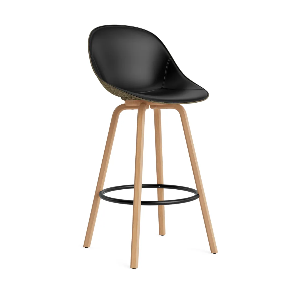 Mat Bar Chair bar stool front upholstered 75 cm, Ultra 41599-seaweed-beech-black steel Normann Copenhagen