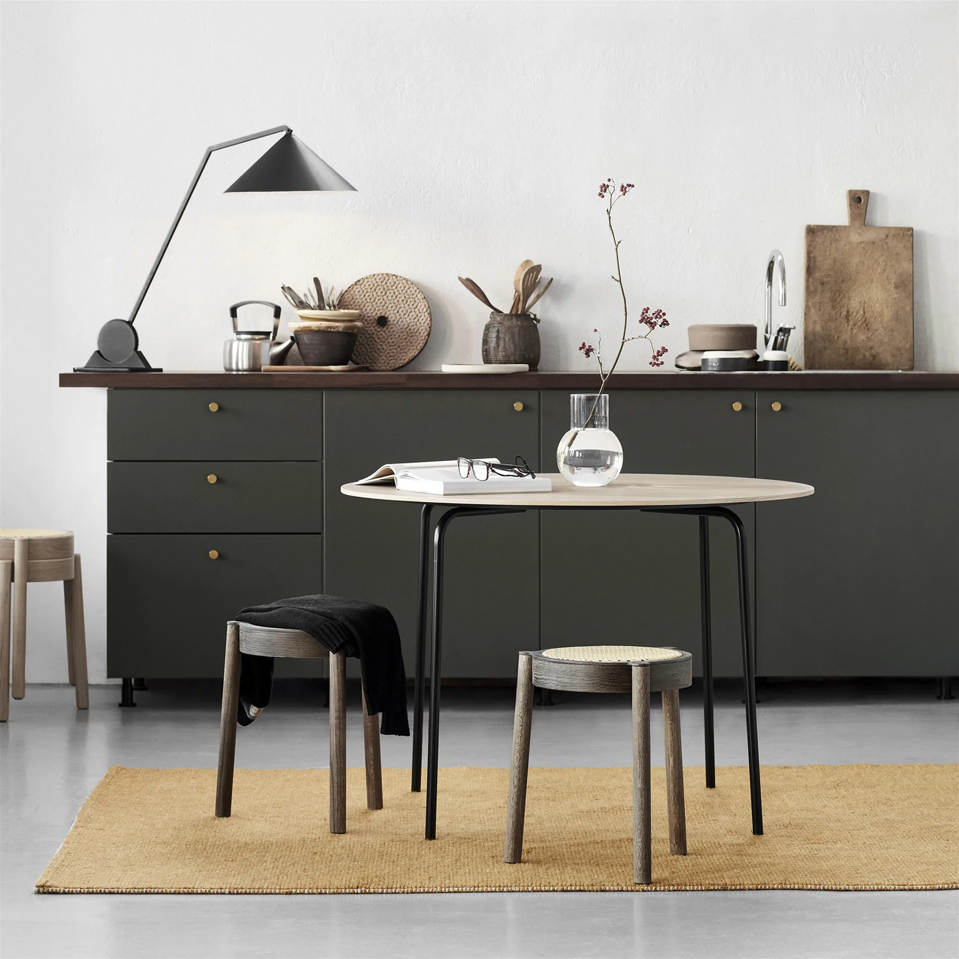 Pal round stool with rattan seat, Light oak Northern