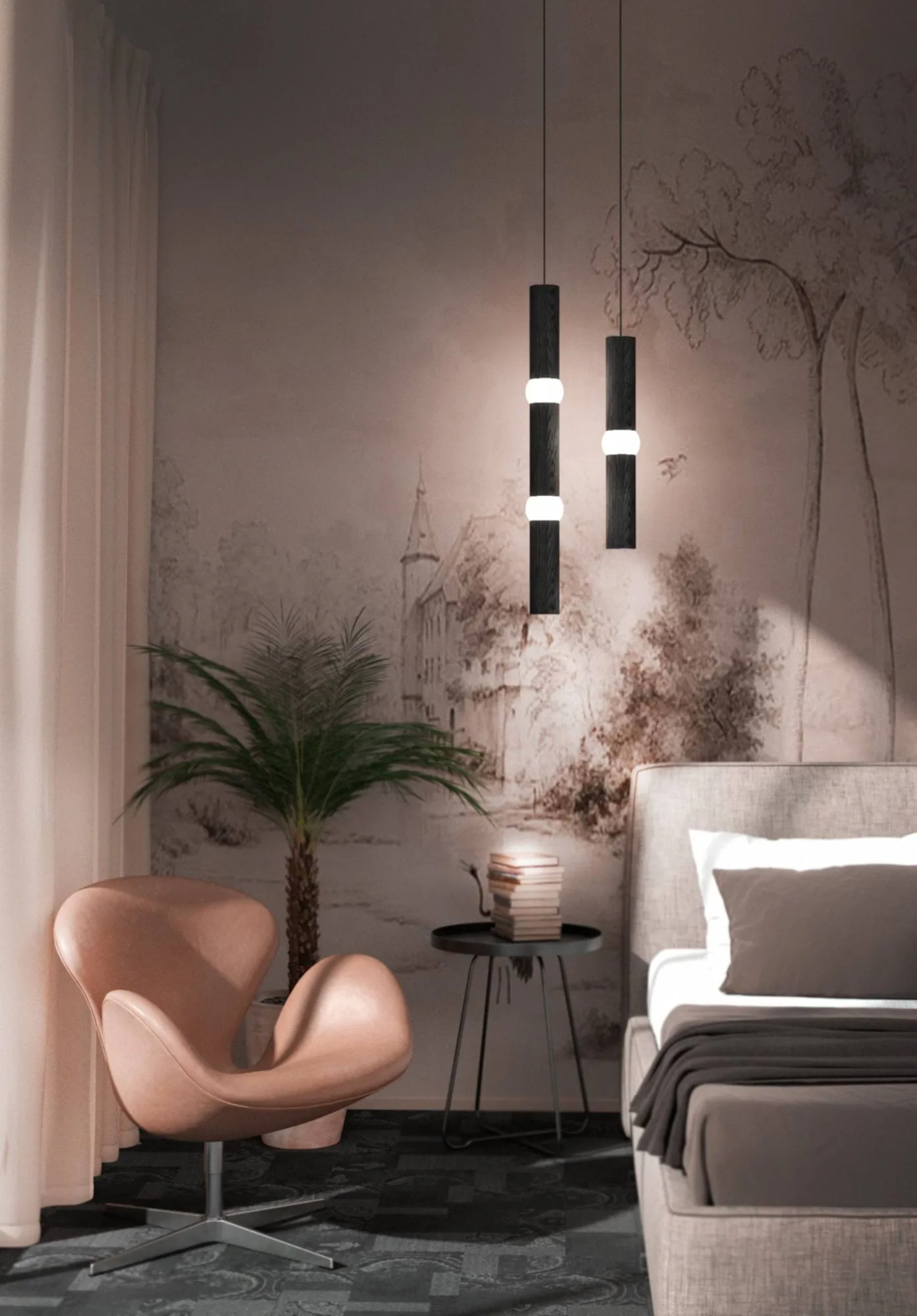 Lightbone pendant lamp, Medium 53.8 cm, black oak Oblure