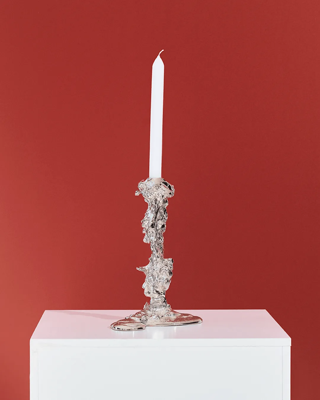 Drip candlestick L 25 cm, Silver POLSPOTTEN