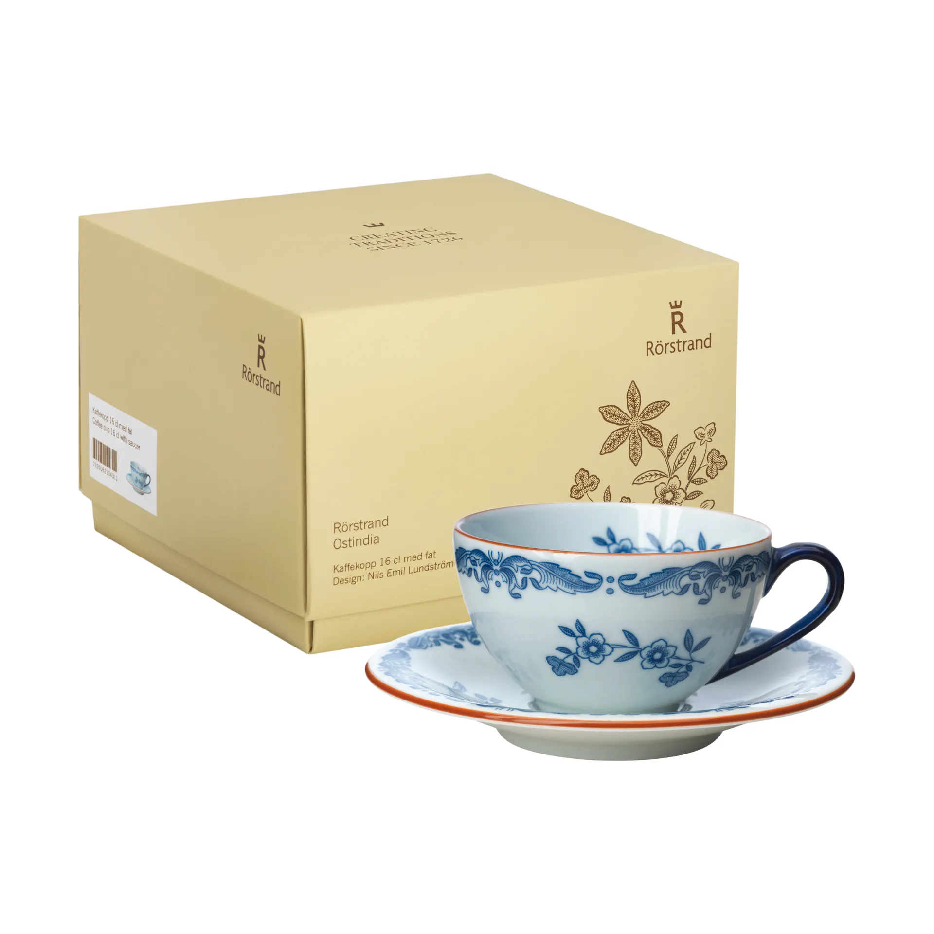 Ostindia cup with saucer 16 cl gift wrap, Blue-white Rörstrand