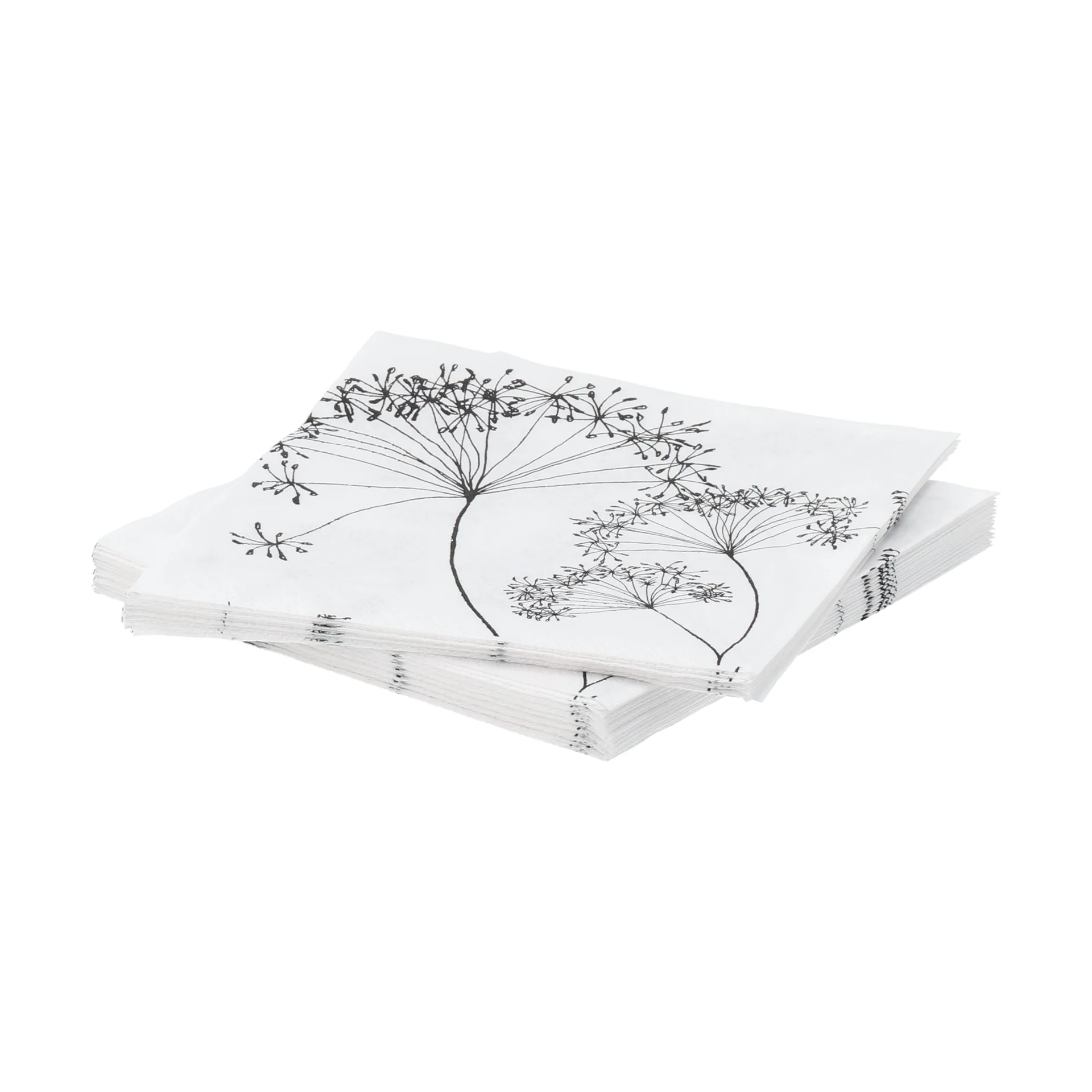 Botanical paper napkin, White-black, 20-pack, 33x33 cm Scandi Essentials