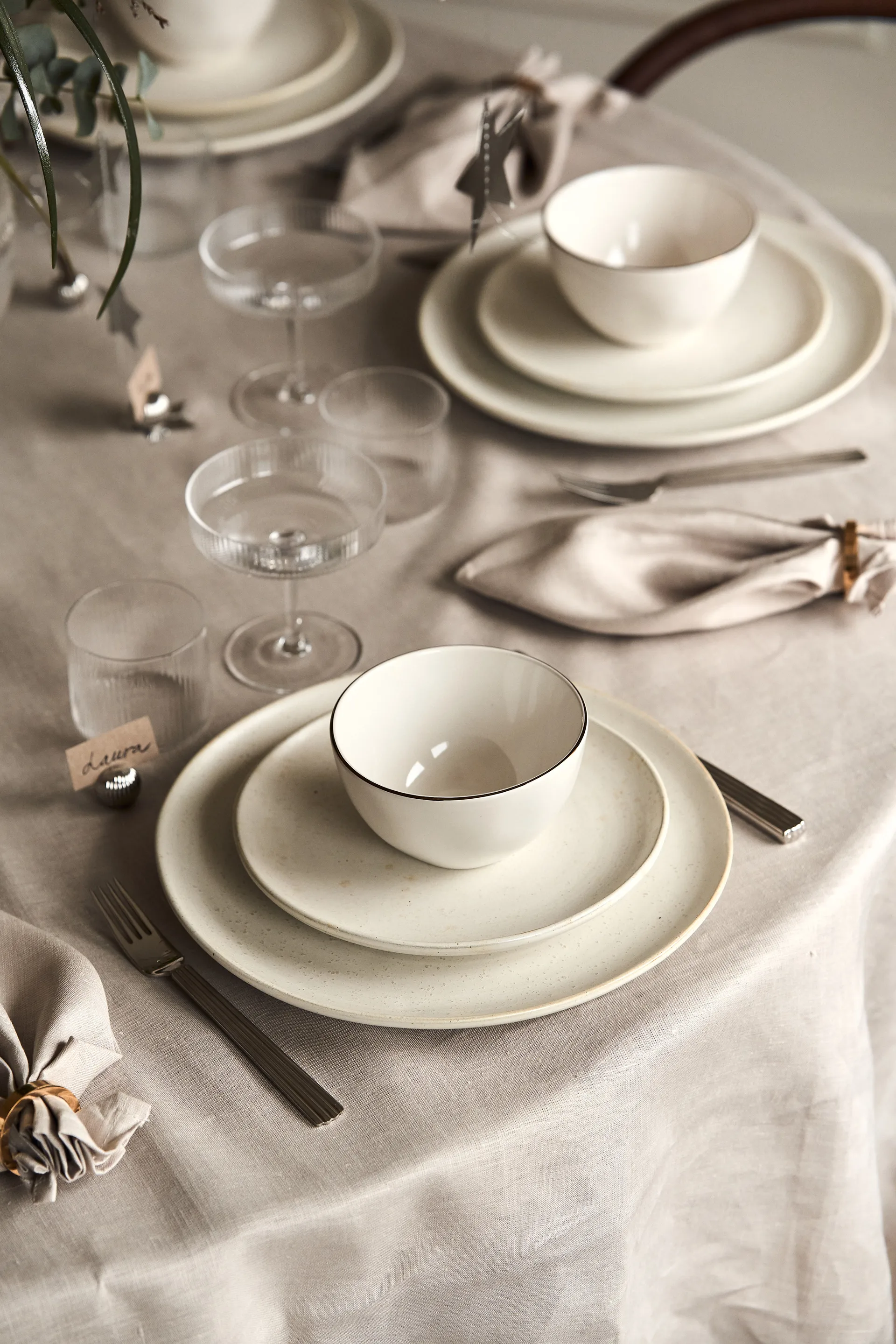 Clean linen table cloth 145x350 cm, Greige Scandi Living
